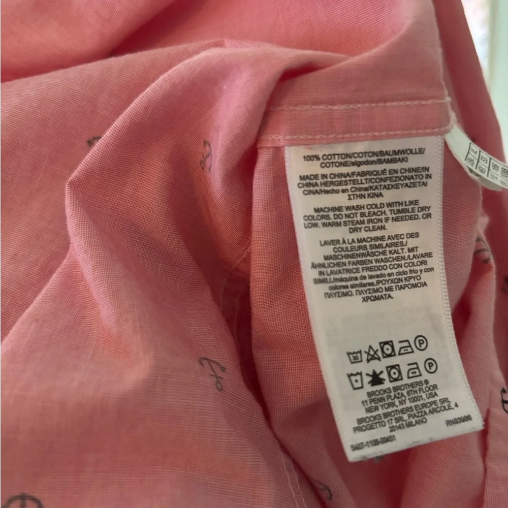 Brooks Brothers pink navy anchor nautical short sleeve button down size XL - Picture 4 of 4